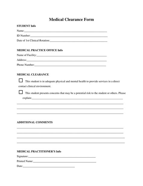 Printable Medical Clearance Form